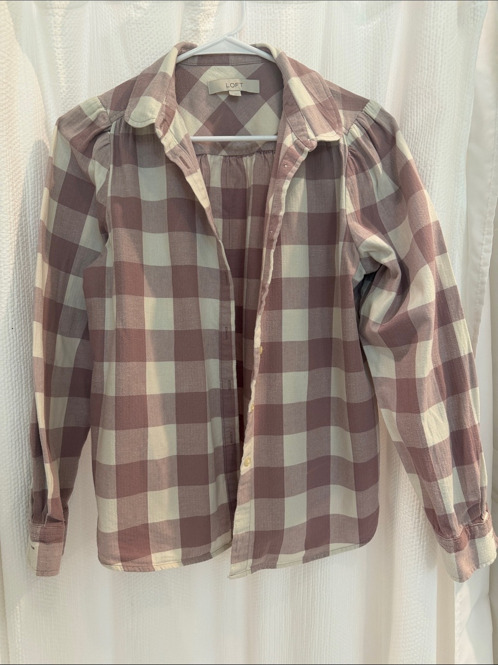 LOFT Mauve and Cream Plaid Button-Down Blouse